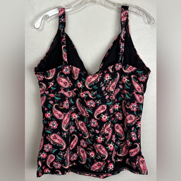 Lands End Paisley Underwire Wrap Tankini Swim Beach Floral 18 Black Pink 0933 - Picture 3 of 6